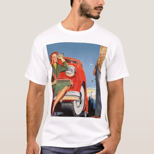 Retro Vintage Kitsch Ad Auto Woman Sightseeing T_Shirt