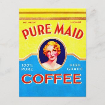 Retro Vintage Kitsch Ad Pure Made Coffee Can Postcard by seemonkee at Zazzle