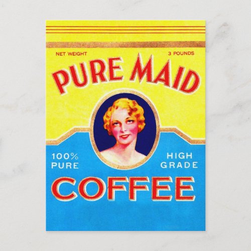 Retro Vintage Kitsch Ad Pure Made Coffee Can Postcard