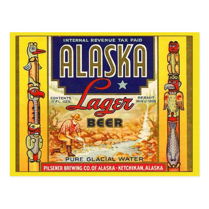 Retro Vintage Kitsch Beer Alaska Lager Label Postcards