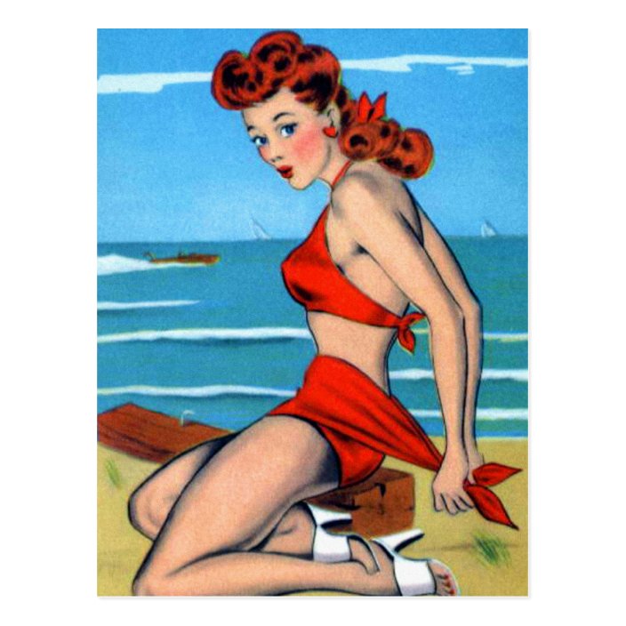 Retro Vintage Kitsch Bikini Pin Up Postcard Girl 