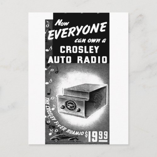 Retro Vintage Kitsch Crosley Car Radio Ad Postcard