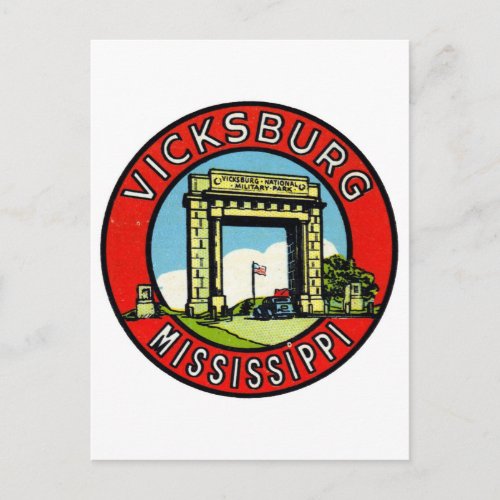 Retro Vintage Kitsch Decal Vicksburg Mississippi Postcard