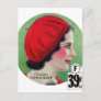 Retro Vintage Kitsch Fashion Red French Beret Ad Postcard