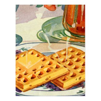 Retro Vintage Kitsch Food 40s Nutty Waffles Art Postcard