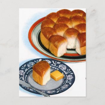 Retro Vintage Kitsch Food Bread Plain Rolls Art Postcard by seemonkee at Zazzle