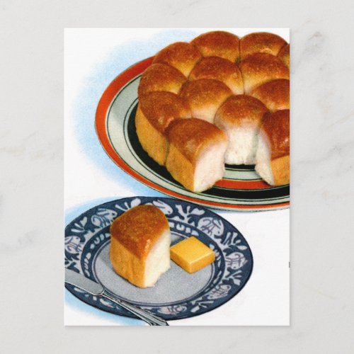 Retro Vintage Kitsch Food Bread Plain Rolls Art Postcard