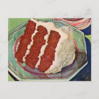 Retro Vintage Kitsch Food Red Velvet Cake Art Postcard by seemonkee at Zazzle