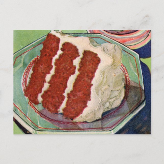 Retro Vintage Kitsch Food Red Velvet Cake Art Postcard (Front)