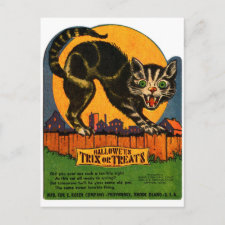 Retro Vintage Kitsch Halloween Black Cat Candy Postcard