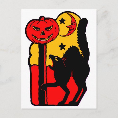 Retro Vintage Kitsch Halloween Black Cat Postcard