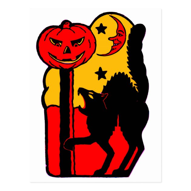 Retro Vintage Kitsch Halloween Black Cat Postcard