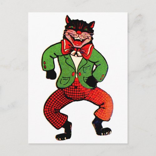 Retro Vintage Kitsch Halloween Dancing Black Cat Postcard