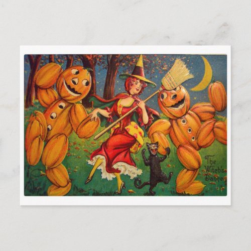 Retro Vintage Kitsch Halloween Dancing Pumpkins Holiday Postcard