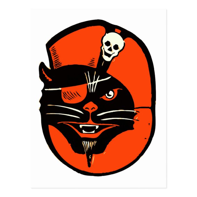 Retro Vintage Kitsch Halloween Pirate Cat Postcard