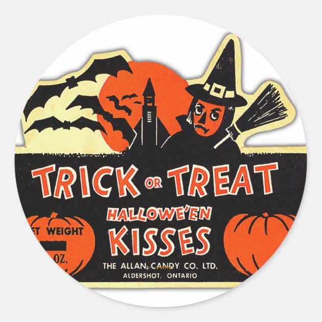Retro Vintage Kitsch Halloween Trick Or Treat Classic Round Sticker