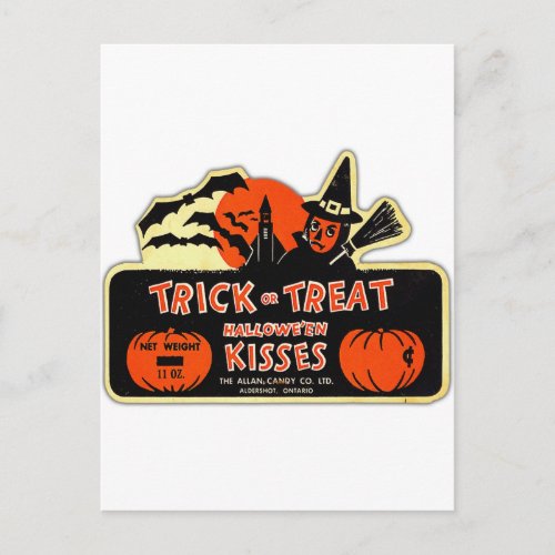 Retro Vintage Kitsch Halloween Trick or Treat Postcard