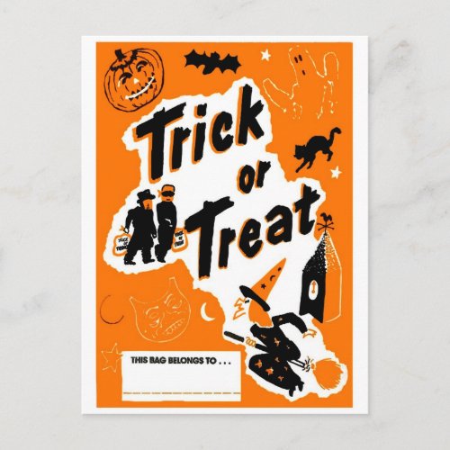 Retro Vintage Kitsch Halloween Trick or Treat Postcard