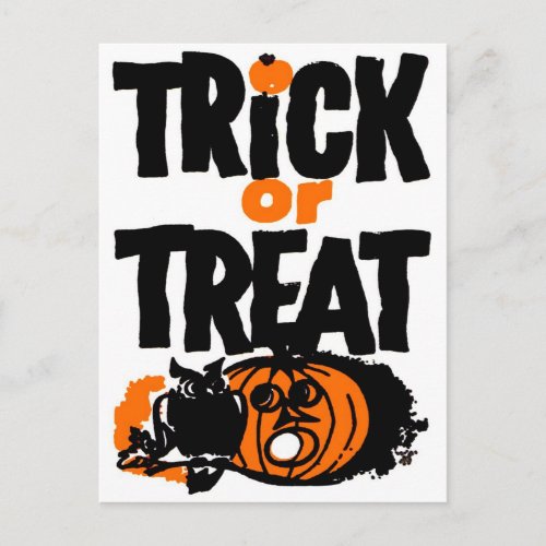 Retro Vintage Kitsch Halloween Trick or Treat Postcard