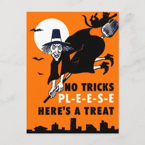 Retro Vintage Kitsch Halloween Trick or Treat Postcard
