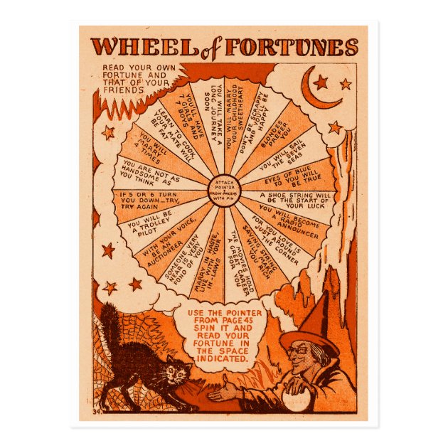Retro Vintage Kitsch Halloween Wheel Of Fortunes Postcard