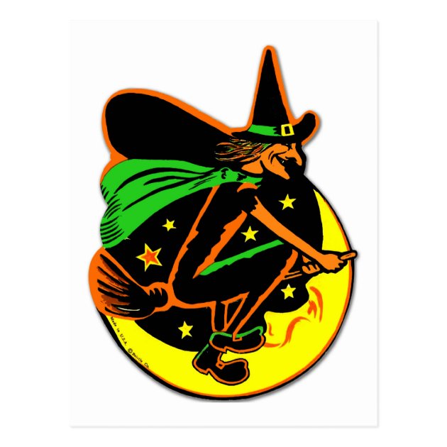 Retro Vintage Kitsch Halloween Wicked Witch Postcard