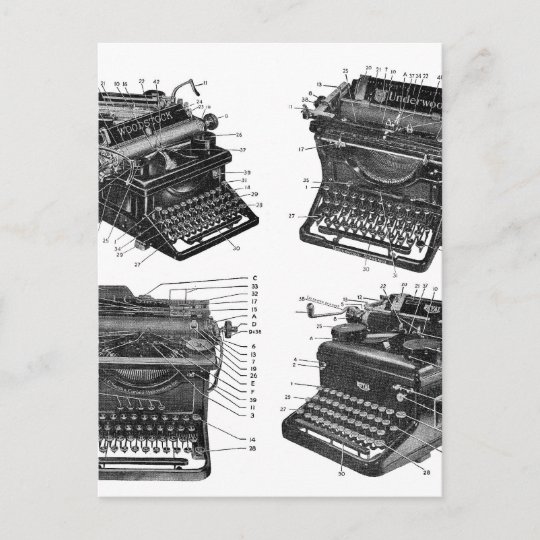 Retro Vintage Kitsch Machines Old Typewriters Postcard