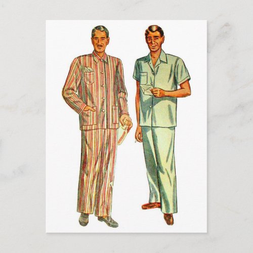 Retro Vintage Kitsch Mens Pajamas Postcard
