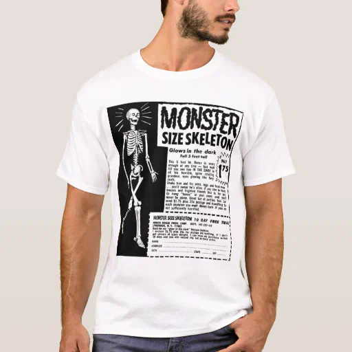 Retro Vintage Kitsch Moster Size Skeleton Ad T-Shirt