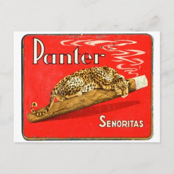 Retro Vintage Kitsch Panther Cigars Dutch Tin Box Postcard by seemonkee at Zazzle
