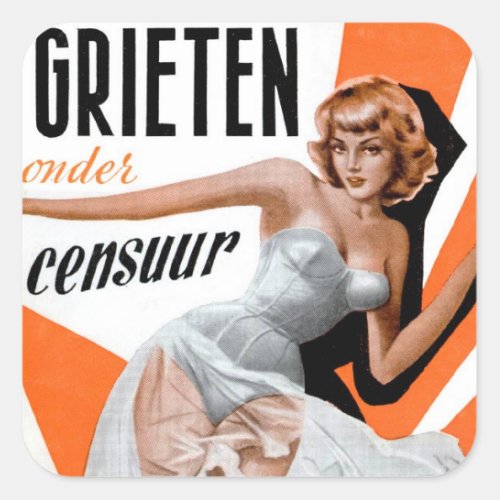 Retro Vintage Kitsch Pin Up 60s Dutch Chicks Square Sticker