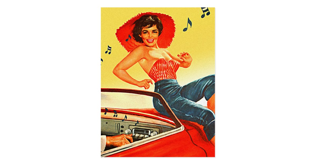 Retro Vintage Kitsch Pin Up Rock N Roll Radio Girl Postcard Zazzle 