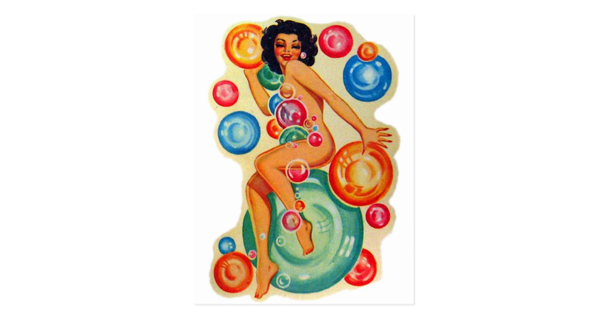 Retro Vintage Kitsch Pin Up Showgirl Bubbles Postcard 