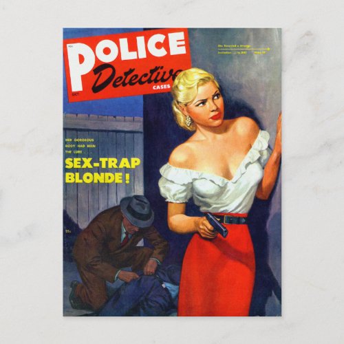 Retro Vintage Kitsch Pulp Women Police Detective Postcard