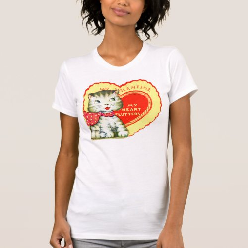 Retro Vintage Kitsch School Valentine Kitty Cat T_Shirt