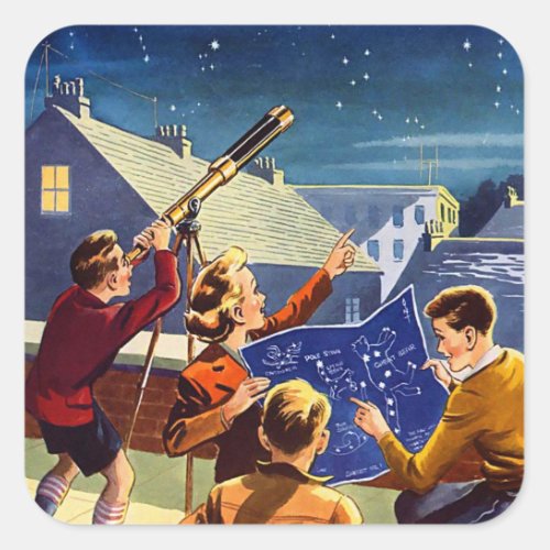 Retro Vintage Kitsch Sci Fi 40s Kids Telescope Square Sticker
