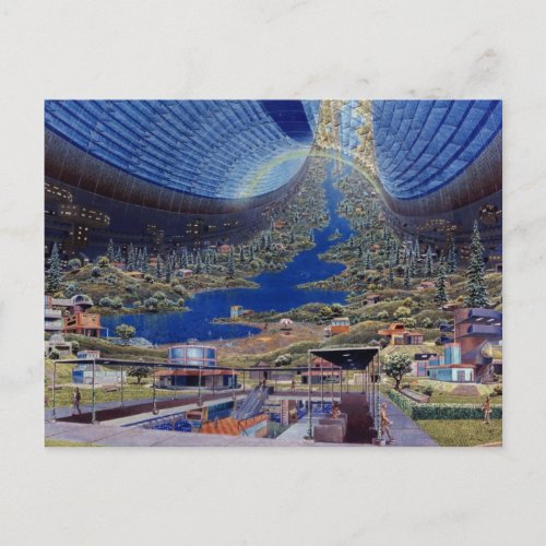 Retro Vintage Kitsch Sci Fi Future Space Colonies Postcard