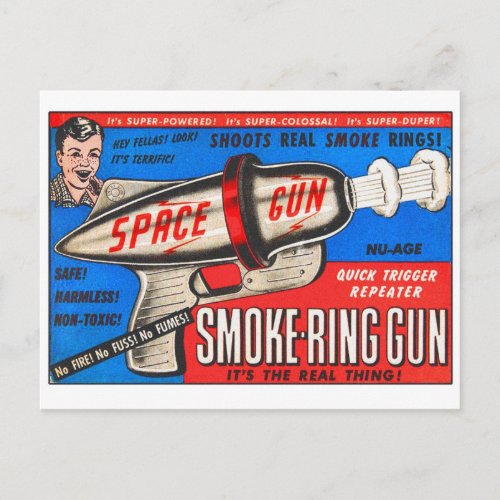Retro Vintage Kitsch Toy Smoke Ring Gun Ad Postcard