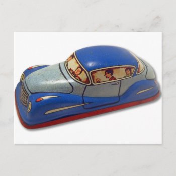 Retro Vintage Kitsch Toy Tin Car Made In Japan Postcard by seemonkee at Zazzle