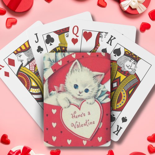 Retro Vintage Kitten In Hat Box Valentines Day Playing Cards