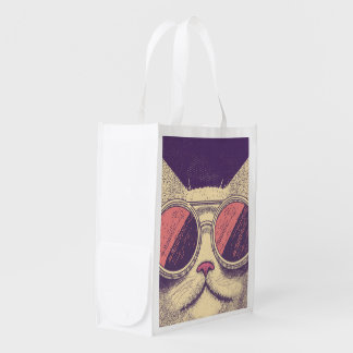 Retro Vintage Kitty Grocery Bag