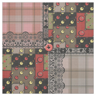 Retro vintage lace plaid checkered patchwork boho fabric