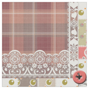 Retro vintage lace plaid checkered patchwork boho fabric