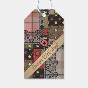 Retro vintage lace plaid checkered patchwork boho gift tags