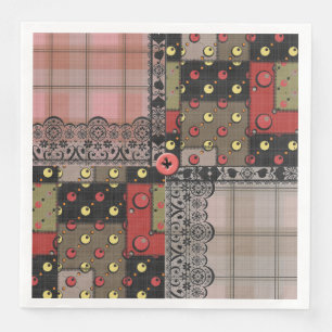 Retro vintage lace plaid checkered patchwork boho paper dinner napkins