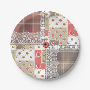 Retro vintage lace plaid checkered patchwork boho paper plates