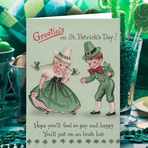 Retro Vintage Lad  Lass Custom St Patricks Day Holiday Card