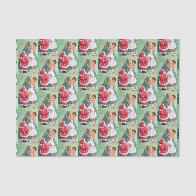 Retro Vintage lady and Santa party wrap Wrapping P Tissue Paper (Front)
