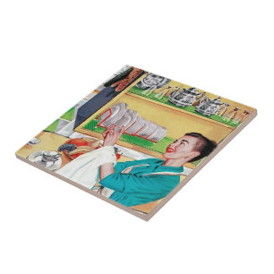 retro vintage lady kitchen ceramic tile