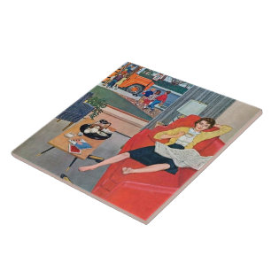 retro vintage lady resting ceramic tile